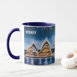 Taza Pintura en Acuarela de Vistas Nocturnas de Sydney 