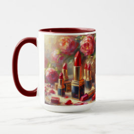 Taza Pintura impresionista con lápiz labial y flores