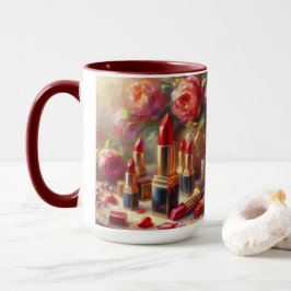 Taza Pintura impresionista con lápiz labial y flores