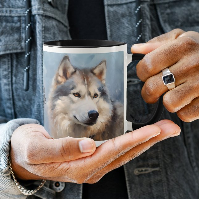 Taza Pintura impresionista del perro malamuta de Alaska (Subido por el creador)