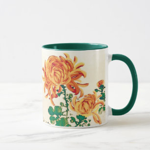 Taza Pintura japonesa vintage de crisantemos