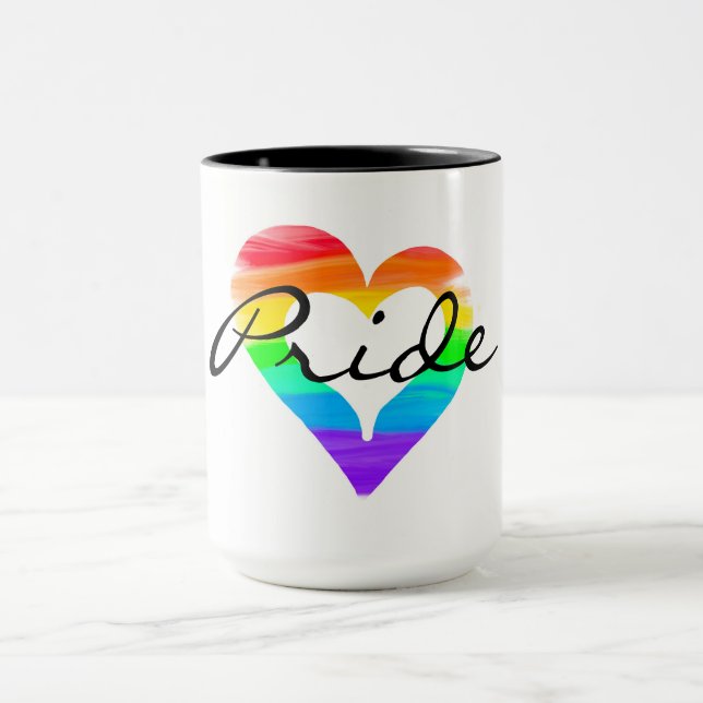 Taza Pintura mezclada de orgullo arco iris cardíaco (Centro)