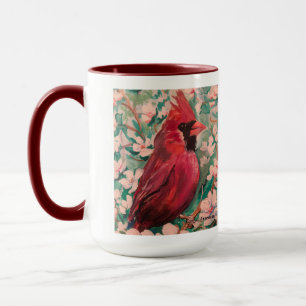 Taza Pintura moderna de cardenales blancos y rojos