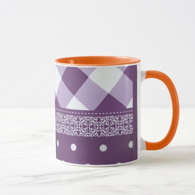 Taza Pintura morada de damasco floral de punto de polka (Derecha)