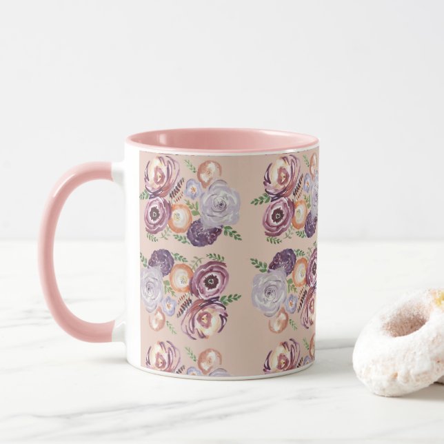 Taza Pintura rosa de flores café Bouquet Mug (Con donut)
