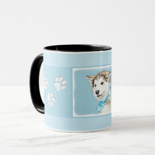 Taza Pintura siberiana Husky de pipa - Arte original de