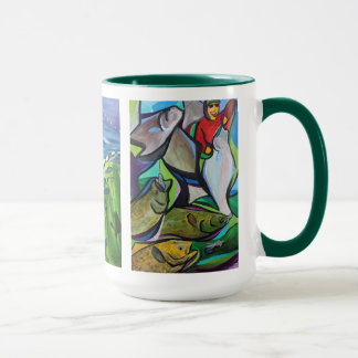 Taza Pinturas de pesca abstractas de Percy Avugiak
