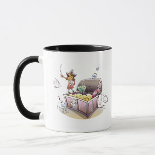 Taza Pirata de sexo femenino que se coloca en un cofre