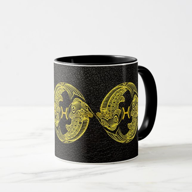 Taza Pisces Gold sobre cuero (Anverso derecho)