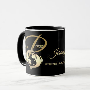 Taza Pisces ♓ Rótulo Zodiaco / Negro y Oro