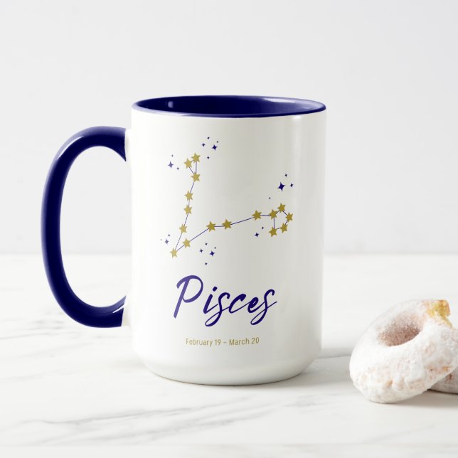 Taza Pisces Zodiac Constellation Fish Starry Horoscope (Con donut)