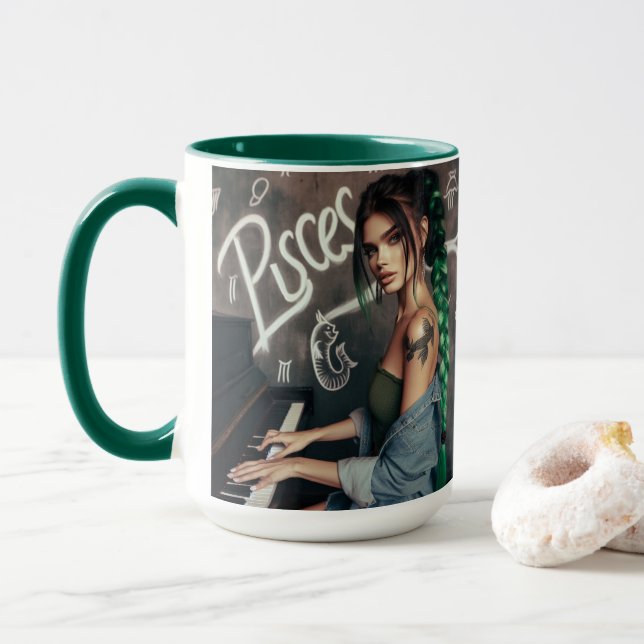 Taza Pisces Zodiac Músico Piano (Con donut)