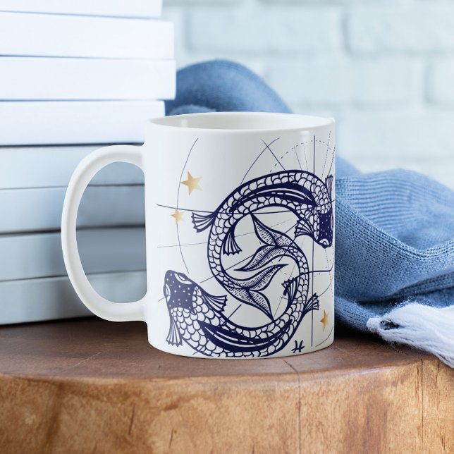 Taza Pisces Zodiac Navy Blue & Gold Birg Mug (Subido por el creador)