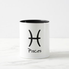 Taza Pisces Zodiac Rótulo sobre fondo blanco