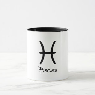 Taza Pisces Zodiac Rótulo sobre fondo blanco
