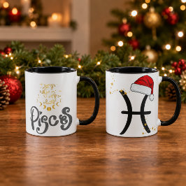 Taza Piscis Navidad Gorro de Santa Zodiaco