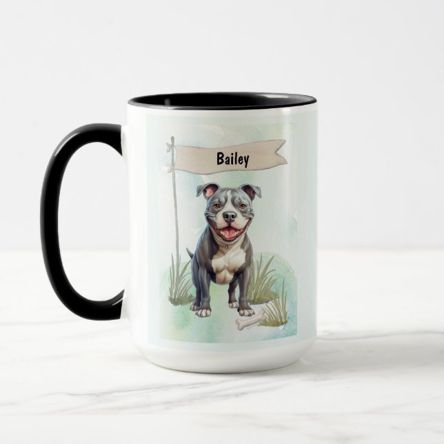 Taza Pit Bull Terrier Acuarela Perro Personalizado (Izquierda)