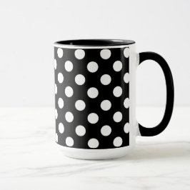 Taza Pitch Black And Big White Polka Dots