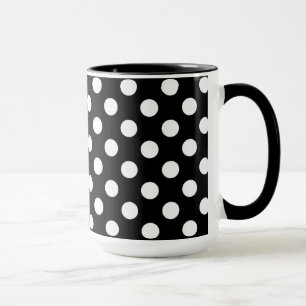 Taza Pitch Black And Big White Polka Dots