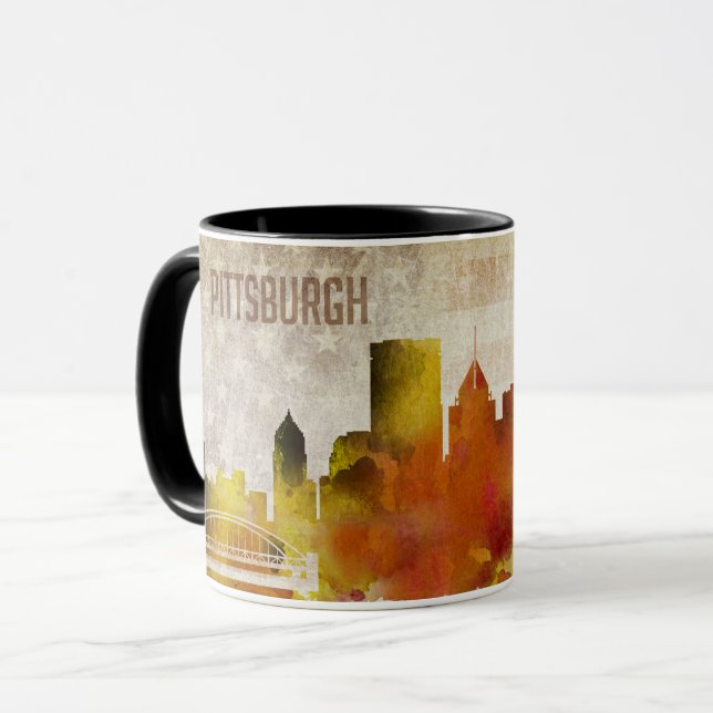 Taza Pittsburgh, horizonte de la ciudad de la acuarela (Anverso izquierdo)