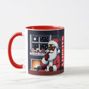 Taza Pixel Black Santa Naughy O Buenas Noches con Coco