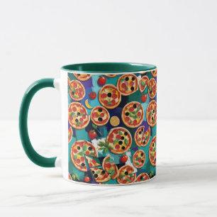 Taza Pizza Pepperoni Abstracta En Fondo De Color Azul