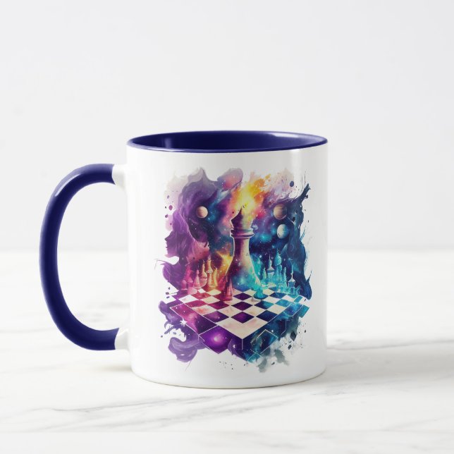 Taza Placa de piezas de ajedrez de color acuático (Izquierda)