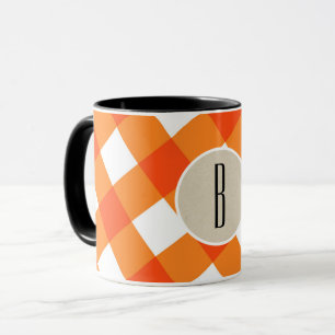 Taza Plaid Blanco Naranja Kraft Rústico Monograma Inici