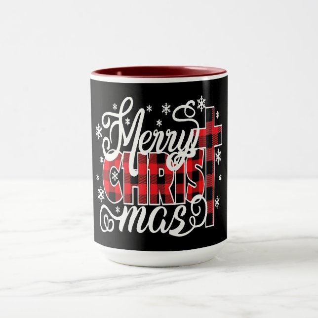 Taza Plaid CHRIST Design with Cross and Snowflakes (Centro)