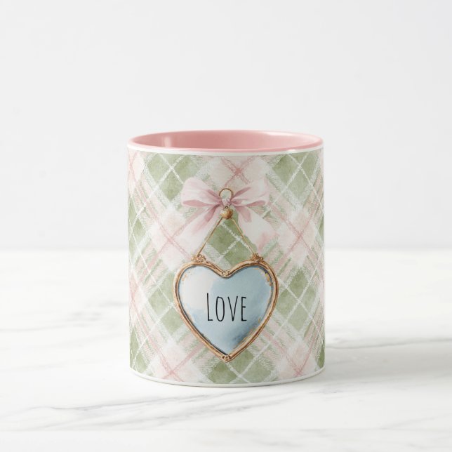 Taza Plaid Green Pink Bow Blue Gold Heart Love (Centro)