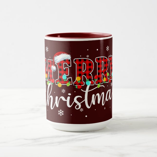 Taza Plaid MERRY Letras con Sombrero de Santa  (Centro)