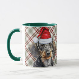 Taza Plaid Navideño Dachshund de Pelo Rizado Santa Perr