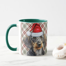 Taza Plaid Navideño Dachshund de Pelo Rizado Santa Perr