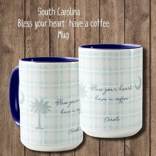Taza Plaid South Carolina con palmera y luna 