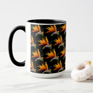 Taza Planta Ave del Paraíso Naranja Patrón sobre Negro