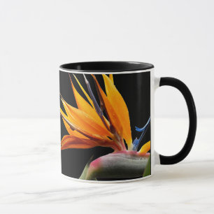 Taza Planta de Ave del Paraíso Naranja sobre Negro