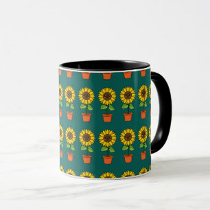 Taza Planta de girasol de Kawaii en una olla