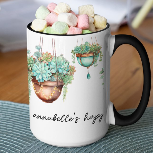Taza Plantas suculentas de turquesa y cobre colgando (Cute succulent plant mug with copper and turquoise.  Customize this for your plant loving friends. )