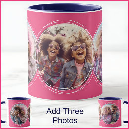 Taza Plantilla 3 Collage de Fotos Circular Rosa C58