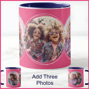 Taza Plantilla 3 Collage de Fotos Circular Rosa C58