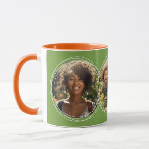 Taza Plantilla 3 Collage de Fotos Circulares Verde C111