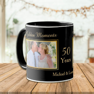 Taza Plantilla de fotos del aniversario de Boda dorado