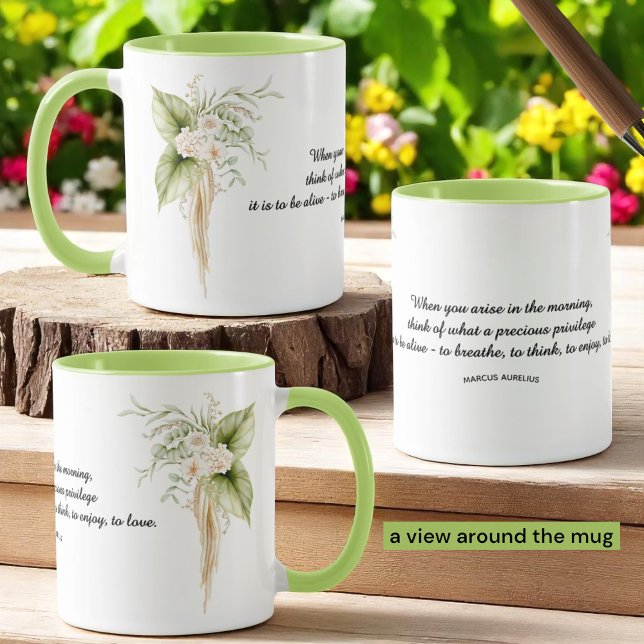 Taza Plantilla de presupuesto de vida de bordes florale (template mug all around view)