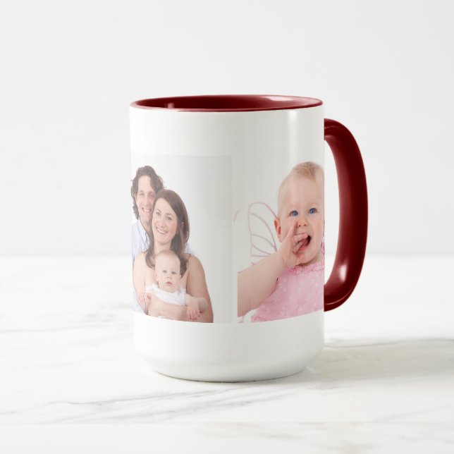 Taza Plantilla de tres fotos familiares personalizada (Anverso derecho)
