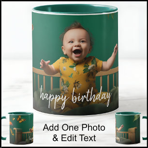 Taza Plantilla de una foto de Feliz Cumpleaños con text