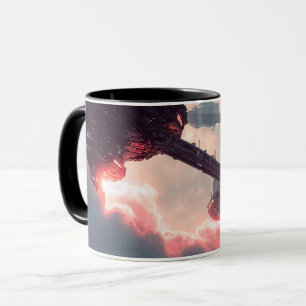 Taza Plataformas futuristas en las nubes al crepúsculo