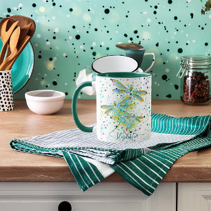 Taza Plato de libélula verde azulada personalizada Coff