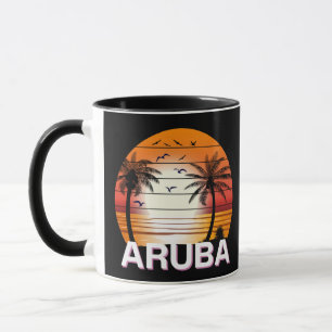 Taza Playa de Verano de las Palmeras Vintage de Aruba