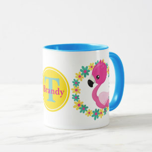 Taza Playa rosa Flamingo divertida agregar nombre inici