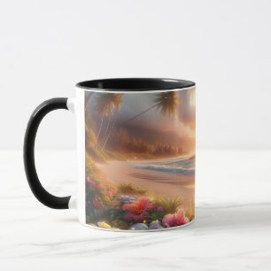 Taza Playa Tropical Encantada con Hibiscos Mágicos